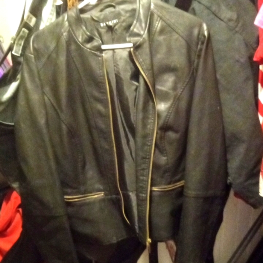 Women's Black Leather Jacket BUCCINI Gold Zippered